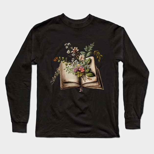 Book lover floral motif Long Sleeve T-Shirt by sigmarule